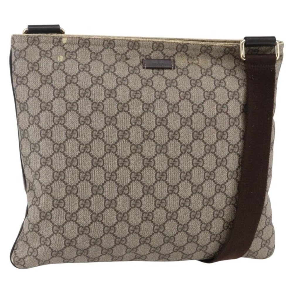 Authentic GUCCI GG Supreme Shoulder Bag PVC Beige Gold 201446